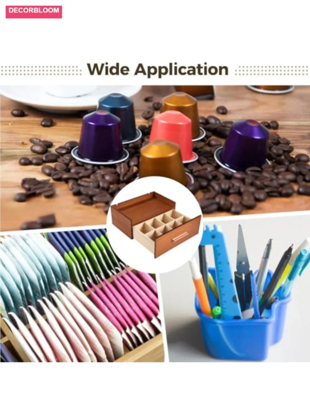 Wooden Tea Bag Organizer with 8 Compartments & Removable Dividers, Countertop